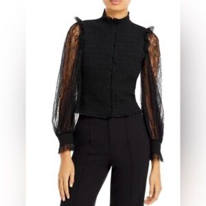 Alice + Olivia Aviva Black Lace Sleeve Blouse